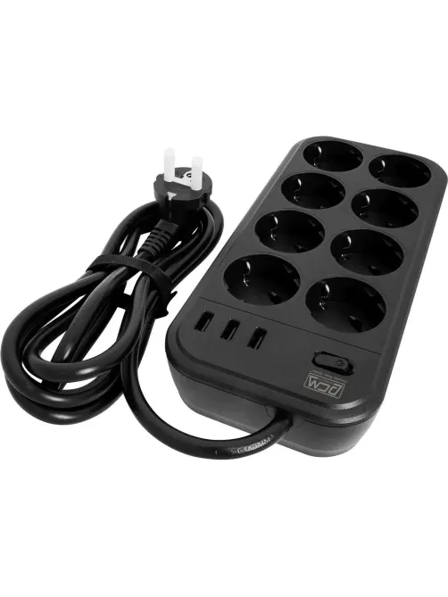 Сетевой фильтр Powercom SP-08 USB03AB 1,8 m (8 розеток) черный