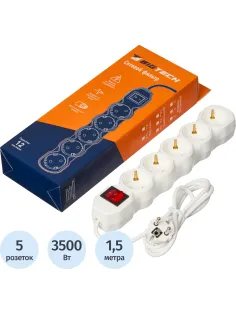Сетевой фильтр BigTech ST516-1,5-W(5р/1,5м/16А/3,5кВт/3х1 мм2/белый)