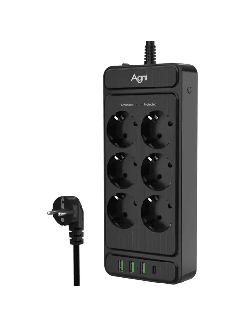 Сетевой фильтр AGNI 6р/2м,черный,3USB-A+1USB-C(TP-FS4U6E-C-2m-black)