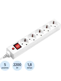 Сетевой фильтр Buro 500SH-1.8-UPS-W 1.8м (5 розеток) белый (коробка)