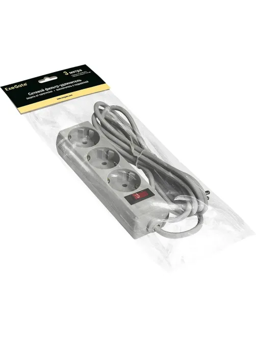 Сетевой фильтр ExeGate SP-3-3G 3р/3м, 10А/2,2кВт,серый(EX221180RUS)