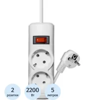 Сетевой фильтр PROGIX PG232 2р/5м/2,2кВт/10А заземление, белый, ПВС 3х0.75