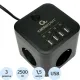 Сетевой фильтр Cablexpert Cube 3р/1,5м, 10А, 4хUSB, черный(CUBE-3-U4-B-1.5)