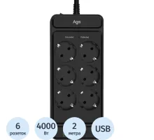 Сетевой фильтр AGNI 6р/2м,черный,3USB-A+1USB-C(TP-FS4U6E-C-2m-black)
