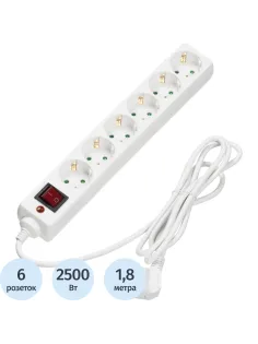 Сетевой фильтр BigTech CD6-1,8W1 (6р/1,8м/10А/2500Вт 1мм 2500Вт)