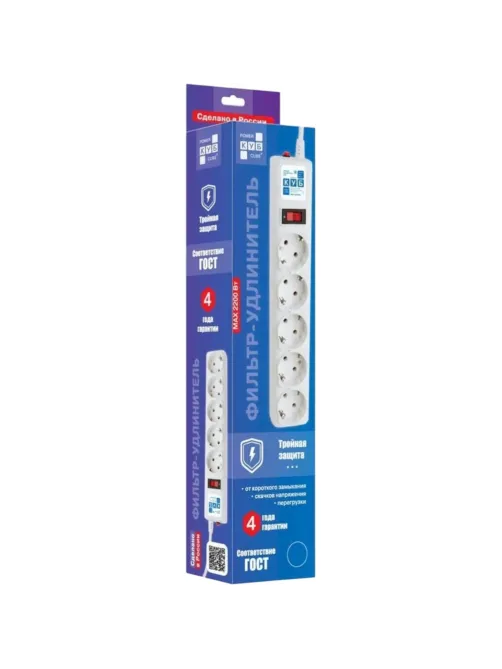 Сетевой фильтр Power Cube B 3.0 м 5 роз (белый) 10А/2,2кВт (SPG-B-10-WHITE)