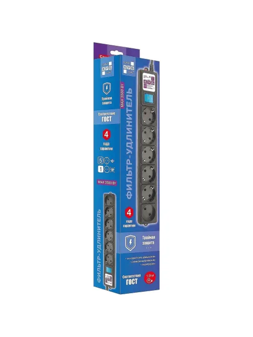 Сетевой фильтр Power Cube 6р/1,9м, 16А/3.5кВт,3x1,0, черн(SPG6-B1,9M)