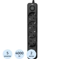 Сетевой фильтр AGNI 5р/2м,черный(TP-FD5E-2m-black)