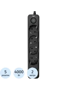 Сетевой фильтр AGNI 5р/2м,черный(TP-FD5E-2m-black)