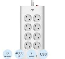 Сетевой фильтр AGNI 8р/2м,3USB,1TYPE-C 20W,белый(TP-FA4U8E-C-2m-white)