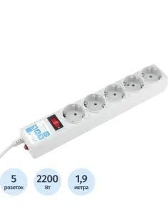 Сетевой фильтр Power Cube B 1.9 м 5 розеток (серый) 10А/2,2кВт(SPG-B-6)