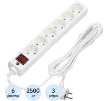 Сетевой фильтр BigTech CD6-3W1 (6р/3м/10А/2500Вт 1мм 2500Вт)