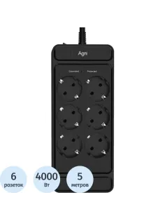 Сетевой фильтр AGNI 6р/5м,черный(TP-FS6E-5m-black)
