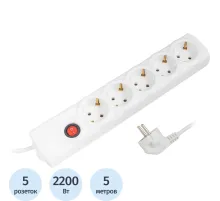 Сетевой фильтр BigTech BT510-5-W(5р/5м/10А/2,2кВт/3х0,75 мм2/белый)