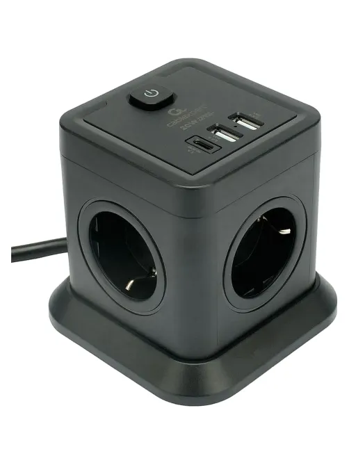 Сетевой фильтр Cablexpert Tower 4р/2м, 10А, 2хUSB, черный(TWR-4-CU2-B-2)