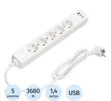 Сетевой фильтр BigTech CD5-1,4WU (5р/1,4м/USB-C/USB-A/16А/3680Вт белый)