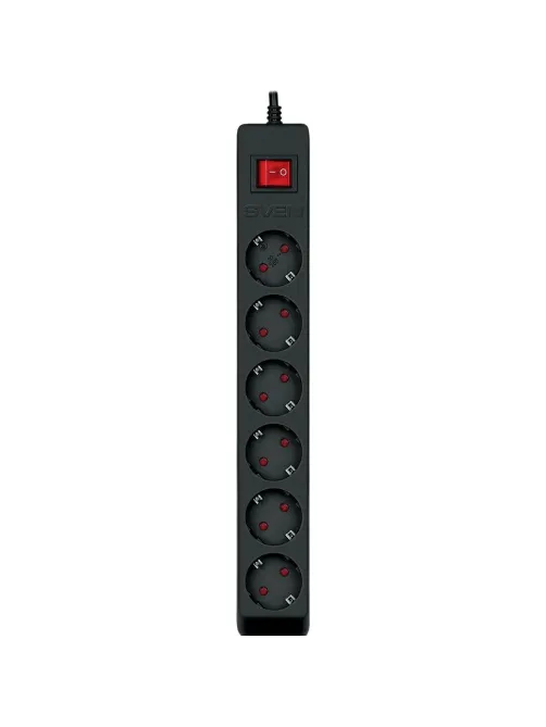 Сетевой фильтр SVEN Optima 5,0 м (5м/6р с защит шторки) черный(SV-021030)