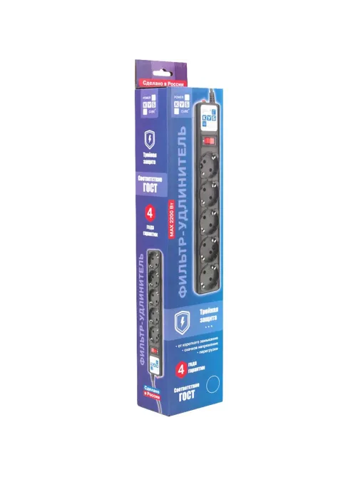 Сетевой фильтр Power Cube B 5.0 м 5 розеток (черный) 10А/2,2кВт(SPG5-С5)