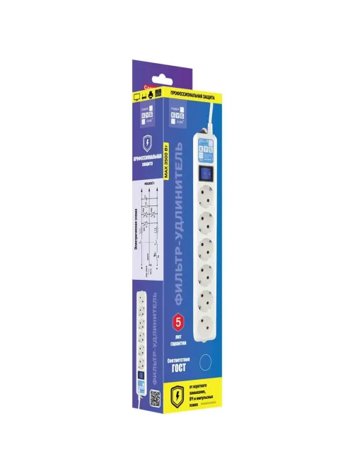 Сетевой фильтр Power Cube PRO, 3.0 м белый 16А/3,5кВт(SPL(5+1)-16B-P-3М)
