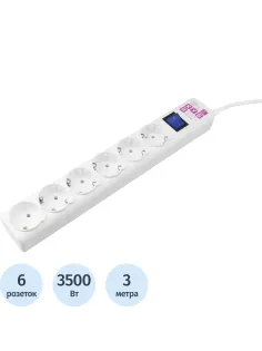 Сетевой фильтр Power Cube 3м (6 розеток) 16А белый(SPG(5+1)-16B-3М)