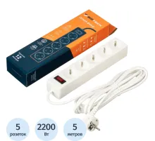 Сетевой фильтр BigTech STD-510-5-W (5р/5м/10А/2,2кВт/1мм2/белый)