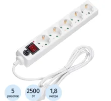 Сетевой фильтр BigTech CD5-1,8W75 (5р/1,8м/10А/2500Вт 0,75мм белый)