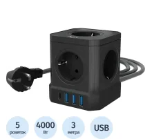 Сетевой фильтр AGNI  5р/3м,3USB 1TYPE-C,черный(TP-VE4U5E-C-3m-black)