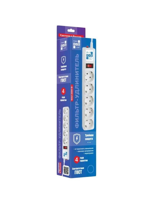Сетевой фильтр Power Cube 5р/1.9м 10А/2,2кВт 3х0,75 SPG-B-6-WHITE)