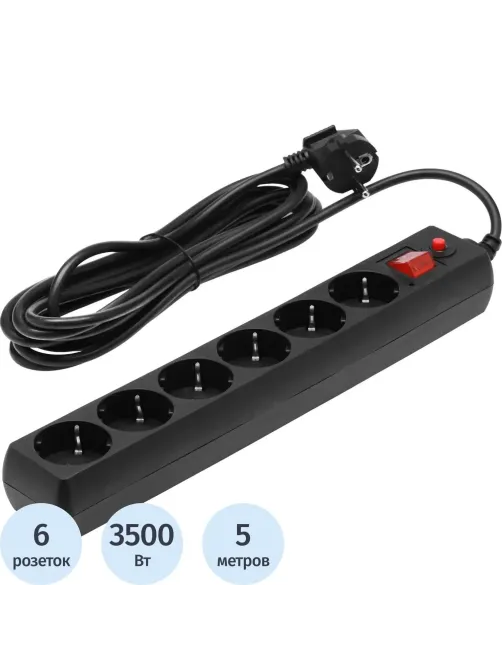 Сетевой фильтр Buro 600SH-16-5-B 5м (6 розеток) черный