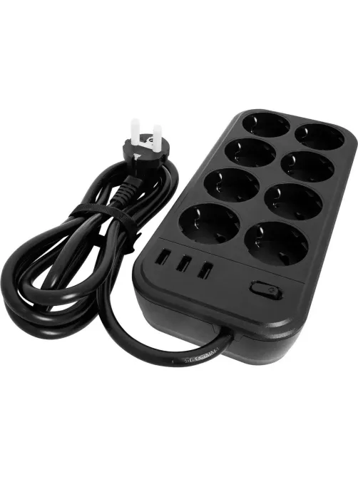 Сетевой фильтр Powercom SP-08 USB03AB 3,0 m (8 розеток) черный