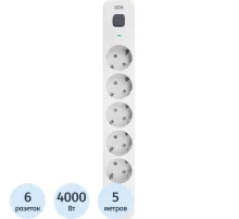 Сетевой фильтр Powercom SP-06W 5,0 м (6 розеток) белый/серый
