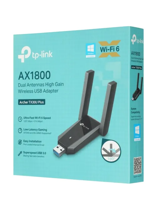 Сетевой адаптер Wi-Fi TP-Link Archer TX30U Plus AX1800 USB-адаптер Wi-Fi 6