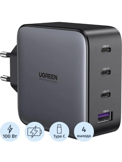 Зарядное устройство UGREEN сетевое USB A+3 USB C 100W GaN Fast Charg(40747)