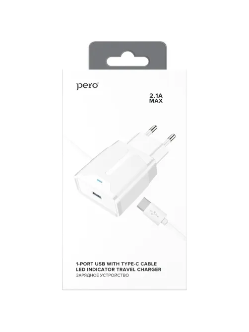 Зарядное устройство сетевое PERO TC04 1USB 2.1A + TYPE-C CABLE белый
