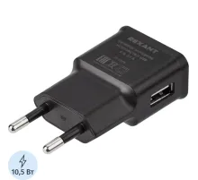 Зарядное устройство сетевое REXANT USB, 5V, 2.1 A, черное (16-0274)