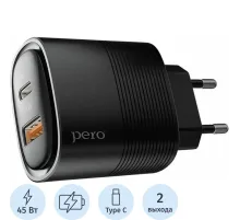 Зарядное устройство сет. PERO TC11 USB-A QC3.0 + USB-C PD, 45W черный