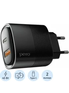 Зарядное устройство сет. PERO TC11 USB-A QC3.0 + USB-C PD, 45W черный