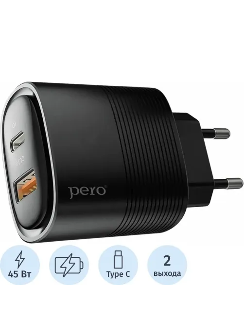 Зарядное устройство сет. PERO TC11 USB-A QC3.0 + USB-C PD, 45W черный