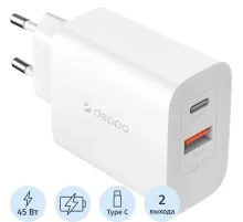 Зарядное устройство сет. Deppa (11494)45W USB-C + USB-A PD 3.0 QC 4.0 белый