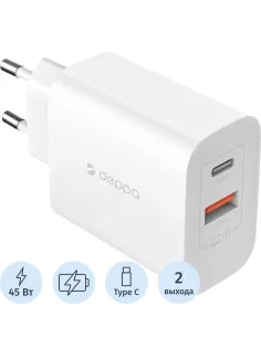 Зарядное устройство сет. Deppa (11494)45W USB-C + USB-A PD 3.0 QC 4.0 белый