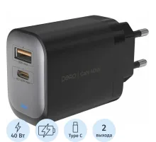 Зарядное устройство сет. PERO TC28 ULTIMATE GAN USB-A + USB-C, 40W черный