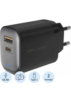 Зарядное устройство сет. PERO TC28 ULTIMATE GAN USB-A + USB-C, 40W черный