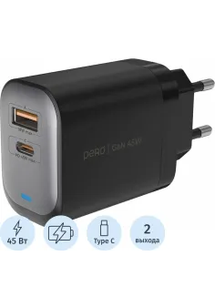 Зарядное устройство сет. PERO TC29 ULTIMATE GAN USB-A + USB-C, 45W черный
