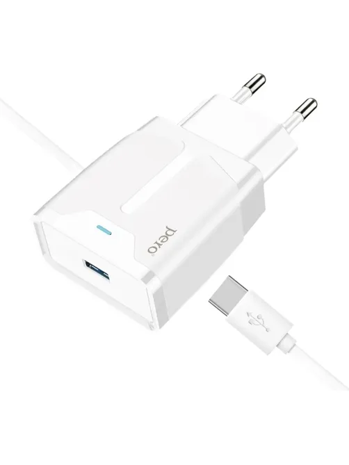 Зарядное устройство сетевое PERO TC04 1USB 2.1A + TYPE-C CABLE белый