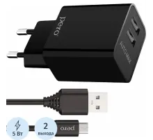 Зарядное устройство сет. PERO TC02 2USB 2.1A c каб. Type-C в компл. черный