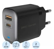 Зарядное устройство сет. PERO TC27 ULTIMATE GAN USB-A + USB-C, 35W черный