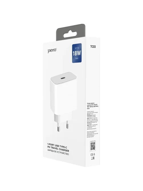 Зарядное устройство сетевое PERO TC03 PD 18W белый