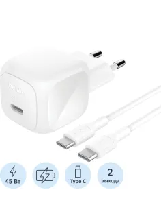 Зарядное устройство сет. Belkin(WCA013kq1MWH-B6)BoostCh.USB-C,PD каб:1м бел