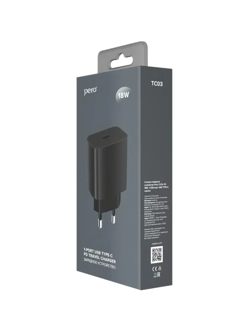 Зарядное устройство сетевое PERO TC03 PD 18W черный