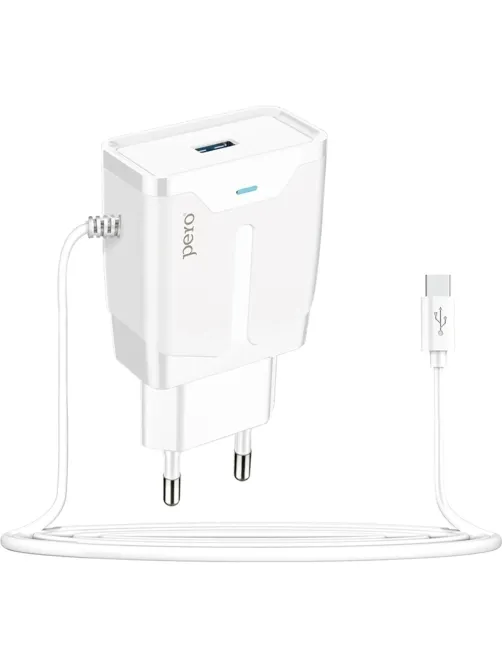 Зарядное устройство сетевое PERO TC04 1USB 2.1A + TYPE-C CABLE белый